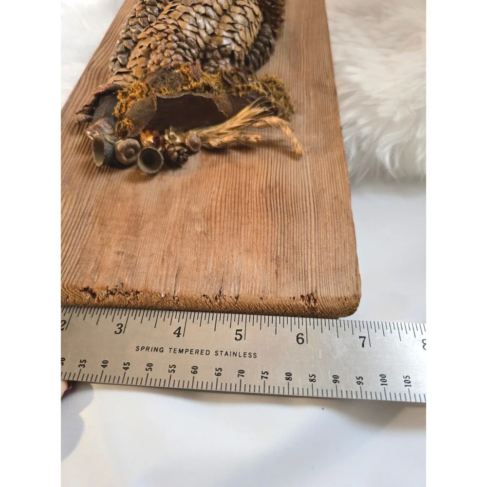 Vintage 1970s‎ Handmade Pine Cone Owl Wood Plaque Rustic MCM Folk Art Wall Decor
